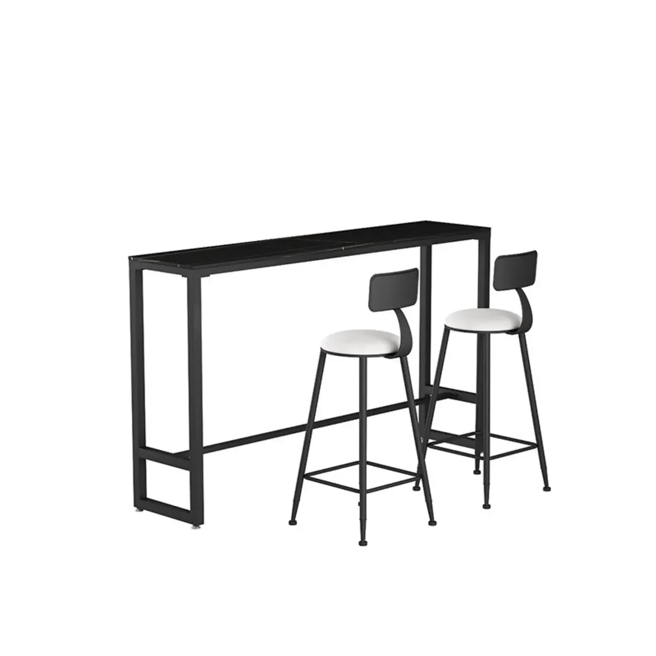 Black Modern Stone Top Trestle Base Bar Table with Footest