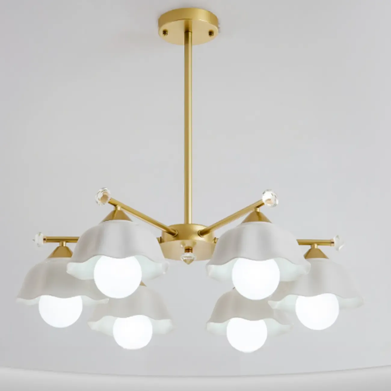 Symmetrical Ceramic Flower Down Gold Chandelier