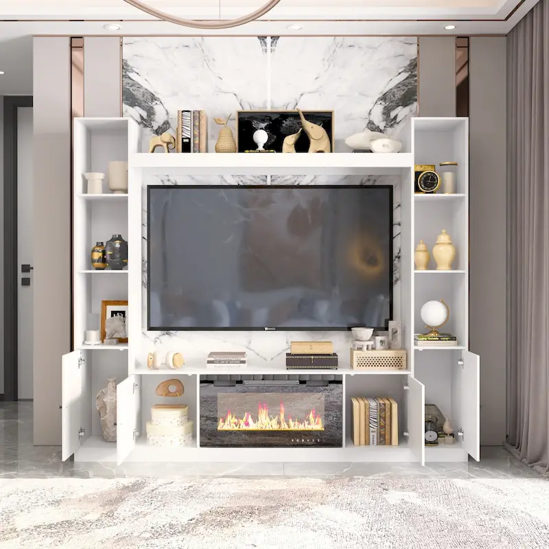 Entertainment Hub w/Fireplace Insert Compatibility Sleek Media Center