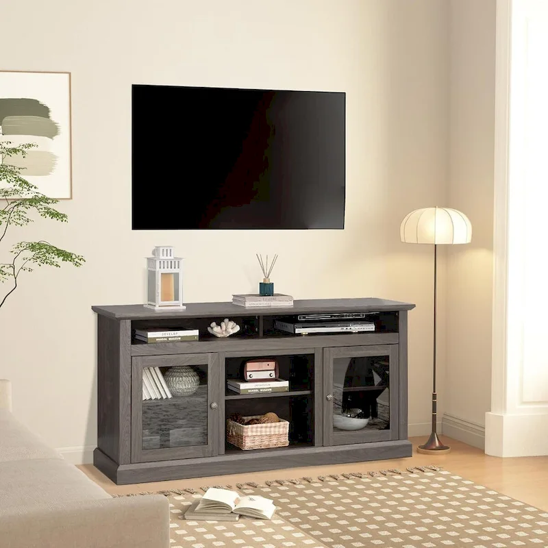 Contemporary TV Media Stand,  Entertainment Console, Up to 65 TV, Open & Closed Storage Space