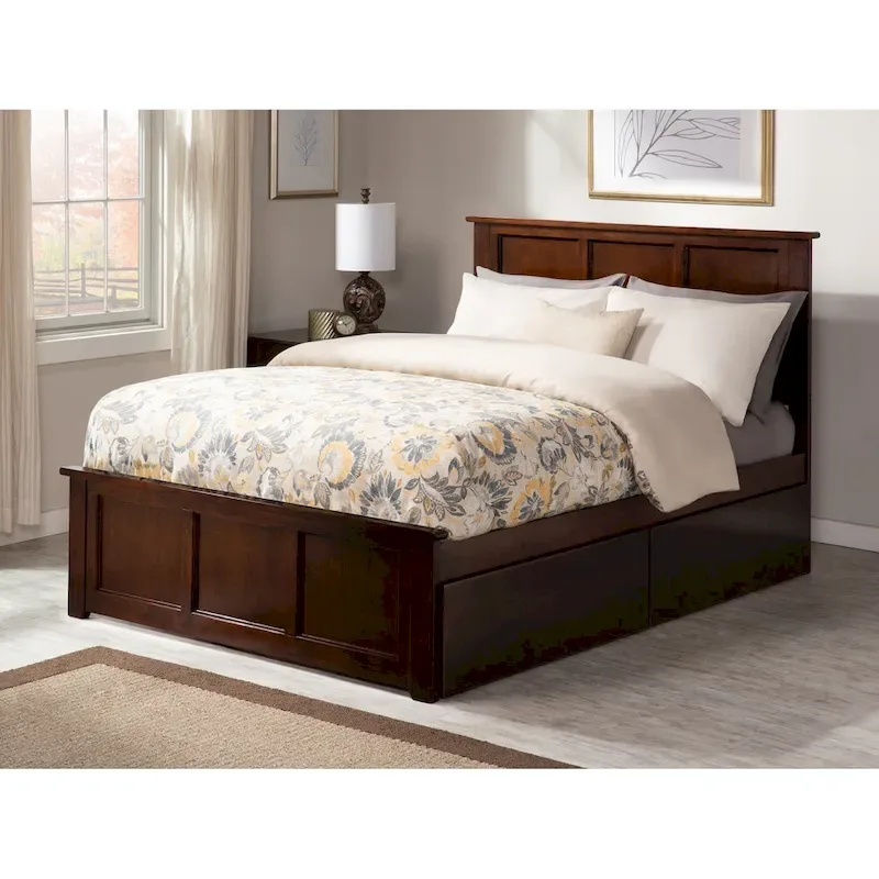 Madison Full Platform Bed with 2 Storage Drawers in Walnut
