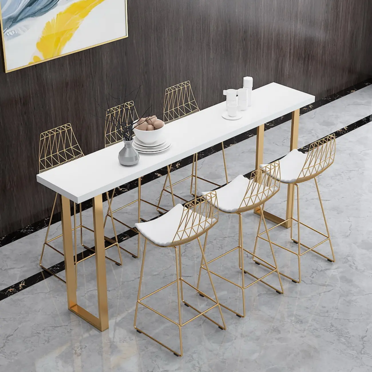 Modern White High Bar Table with Fixed Top for Dining and Bars