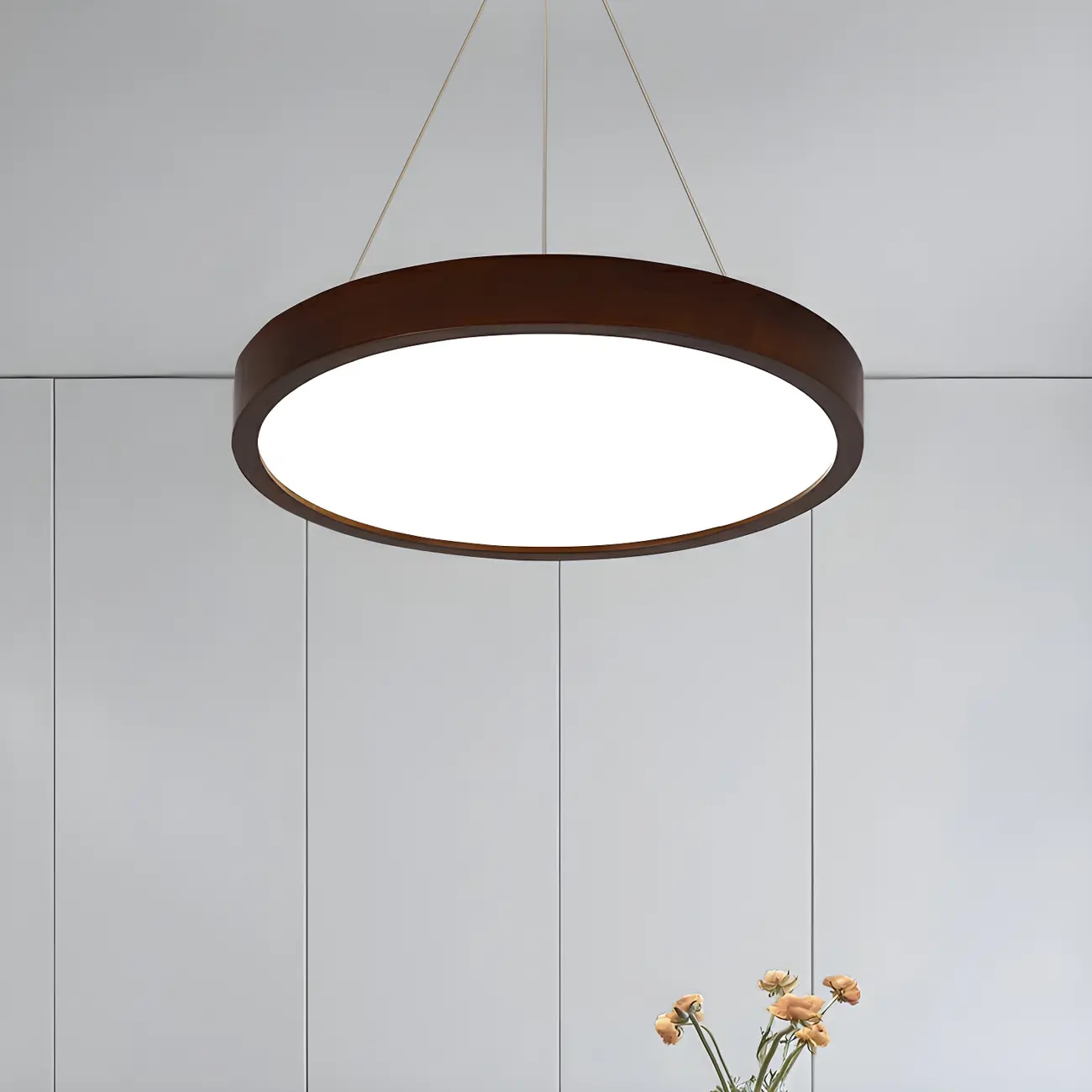 Modern Dimmable LED Brown Cylinder Wood Chandelier