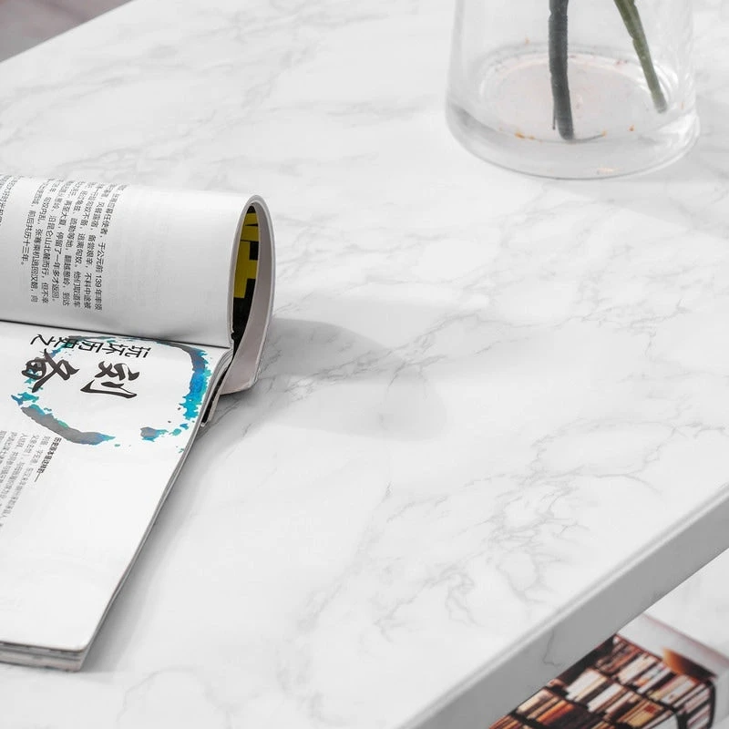 Double-layer Golden Iron Pipe Marble PVC Coffee Table