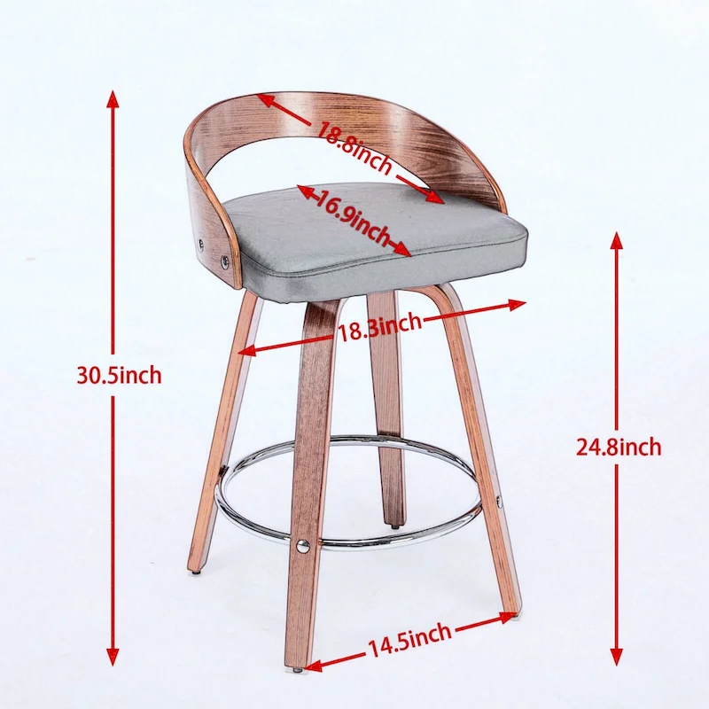 Bar Stools Set of 2,Swivel Bar Height Stools with Low Back,Wood Bar Chairs with Soft Cushion Seat,25-Inch Seat Height