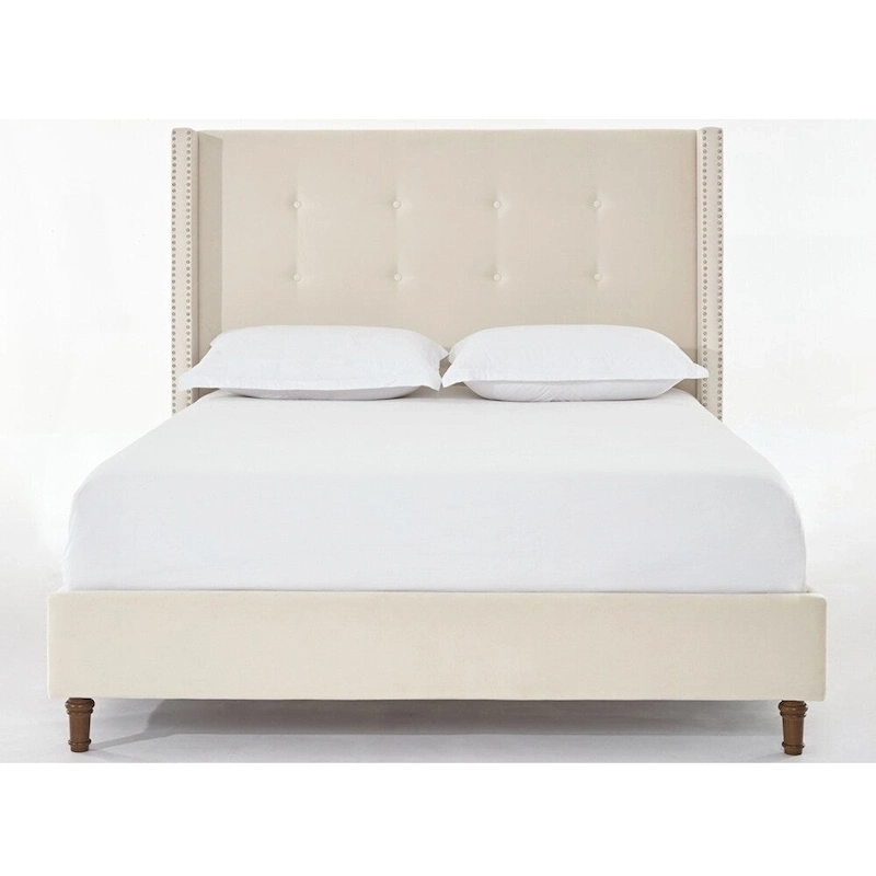 Upholstered Queen Bed with Nailhead Trim Wingback Headboard