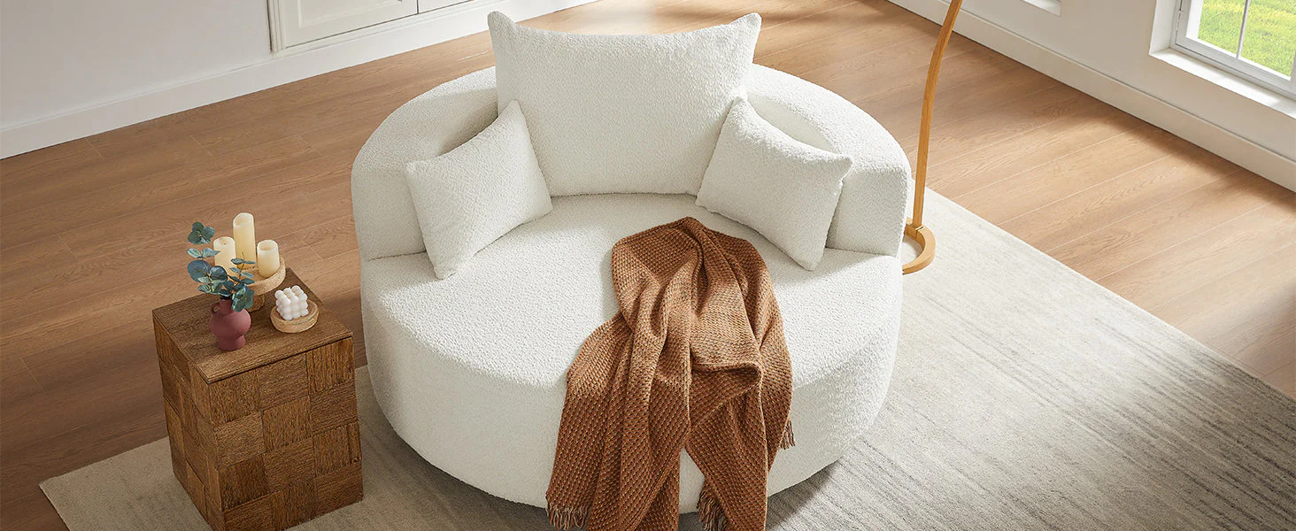 Walker Edison | 360¡ã Swivel Accent Round Sofa Chair with Pillows