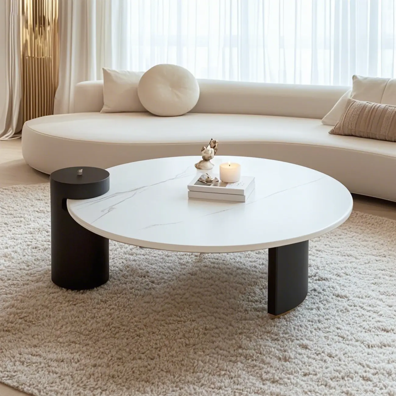 Marble Round Nesting Coffee Table Set with Modern Design