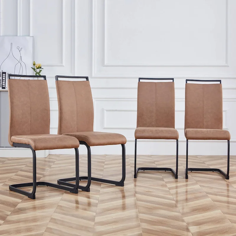 Dining Chair with C-shaped Chrome Metal Legs(Set of 4)