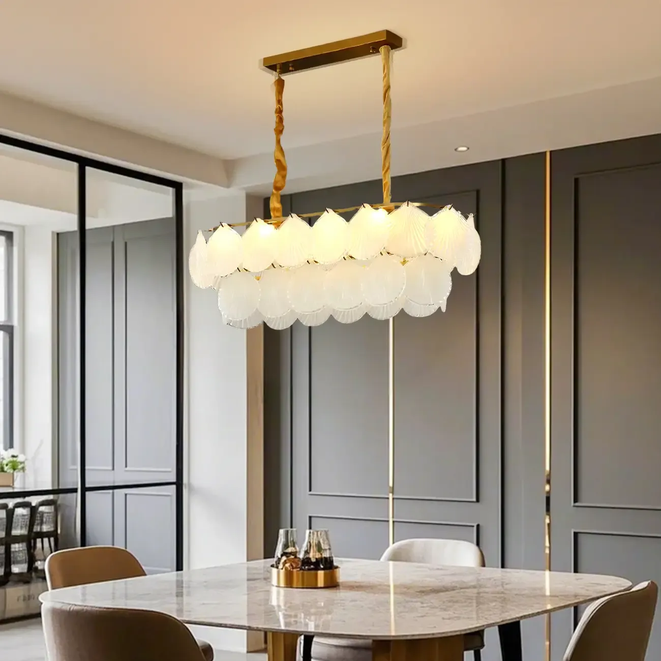 Modern Gold Glass Island Chandelier with 8 Lights
