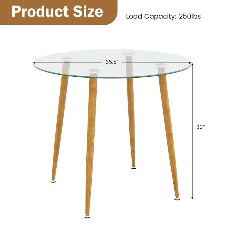 Gymax Leisure Coffee Table Round Glass Dining Table w/ Metal Legs