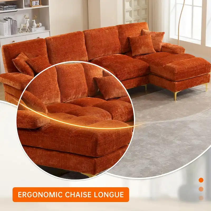 HOMEFUN Chenille Upholstered U-Shaped Living Room Sectional Sofa