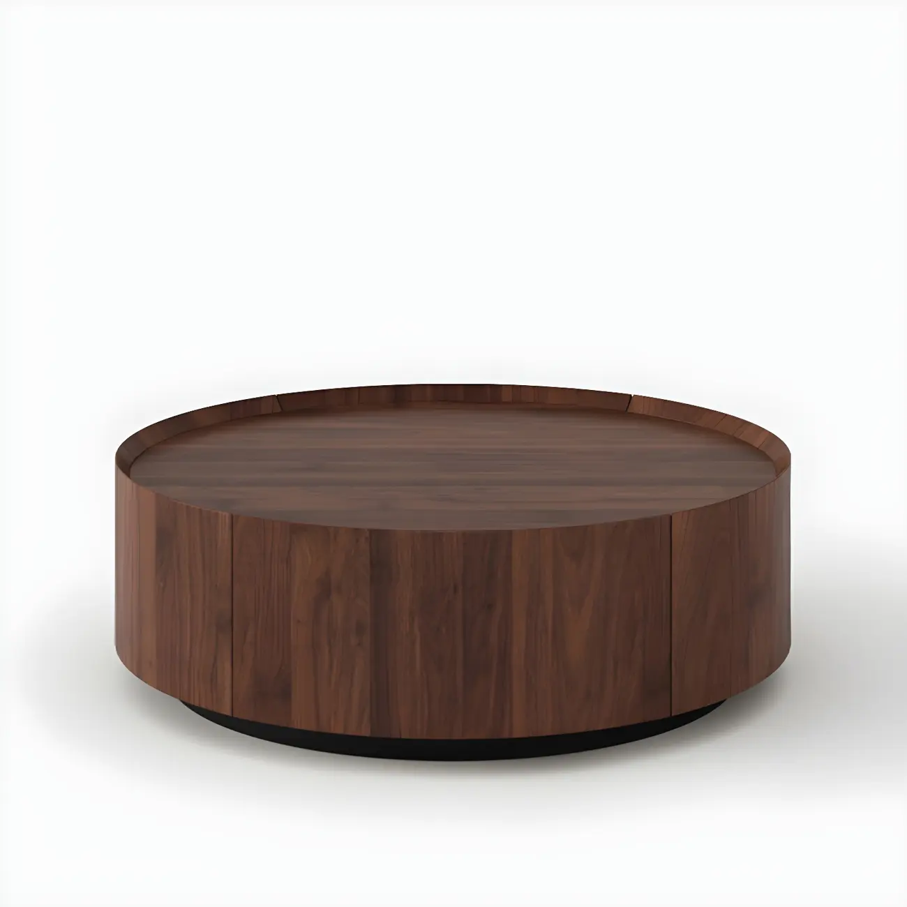 Brown Modern Stylish Round Wood Drawer Coffee Table