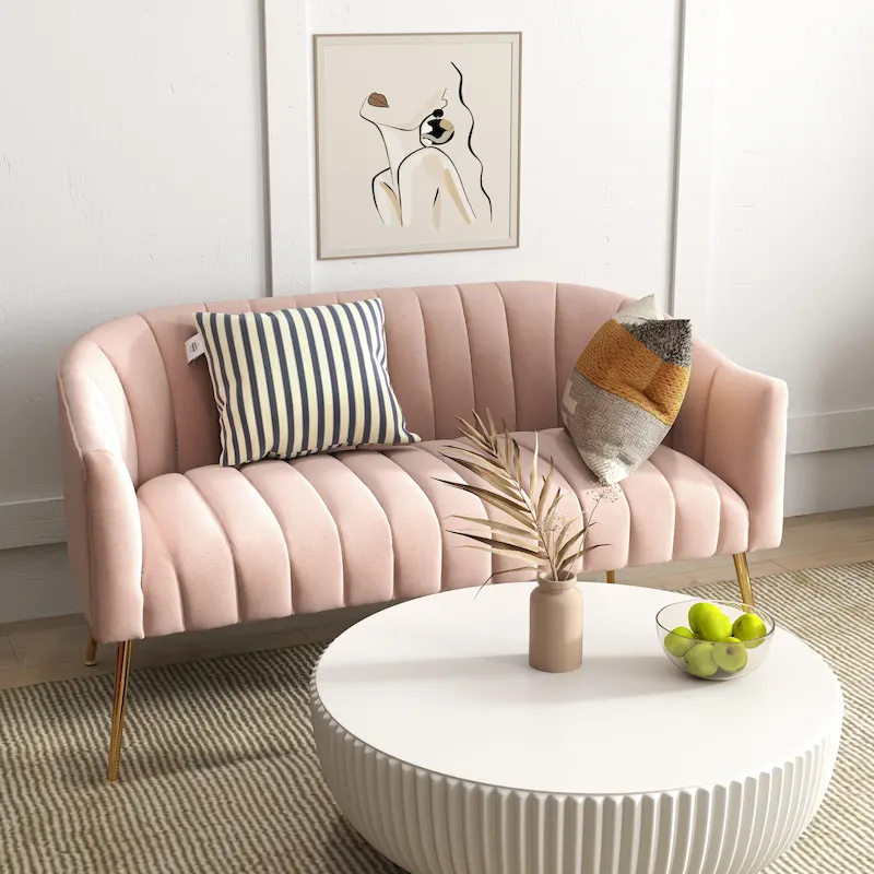 SEYNAR Modern Glam Comfy 50 Metal Legs Curved Sofa 2 Seaters Loveseat with Tufted Back