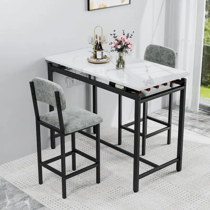 Modern Style 3-Piece Dining Set with Rectangular Table and 2 Upholstered Dining Chairs