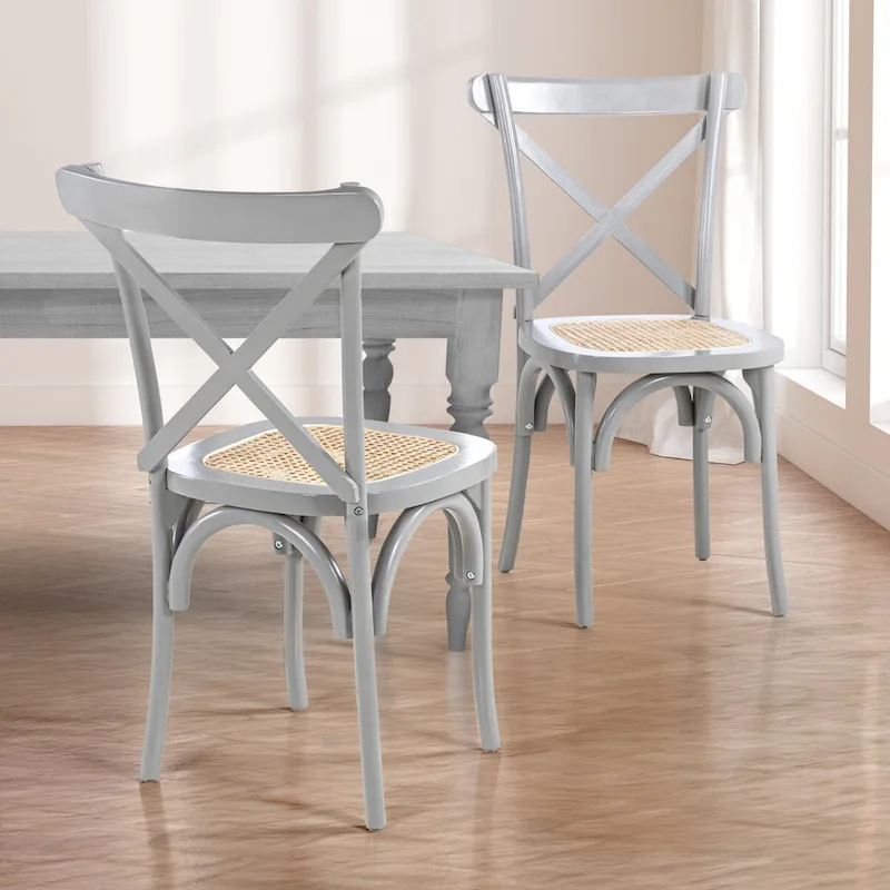 Colmar Classic Traditional X-Back Wood Rattan Dining Chair, Natural (Set of 2) by JONATHAN Y