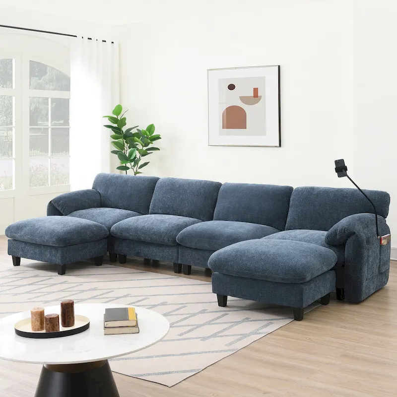 U-Shaped Sectional Sofa Indoor Chaise Lounge w/ USB & Type-C Charger