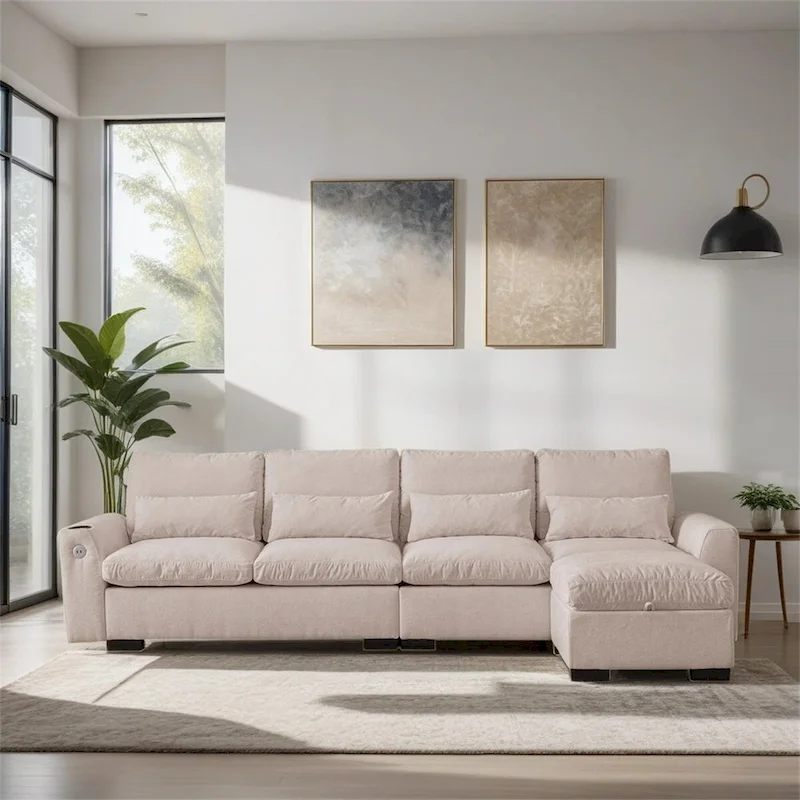 Sectional leather L-Shaped Sofa Couch with Reversible Chaise Lounge