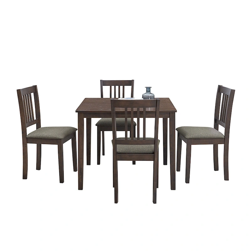Kitchen Breakfast Nook Dining Table Chairs Set Square Wooden Dining Table Casual Dining Table with 4 Upholstered Dining Chairs
