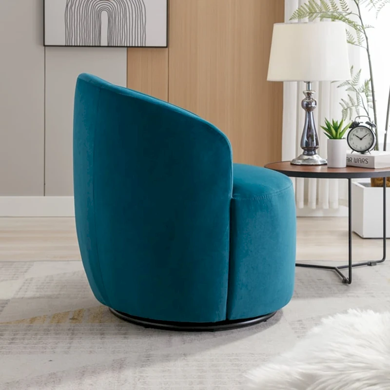 Velvet Fabric Swivel Accent Armchair Barrel Chair With Powder Coating Metal Ring