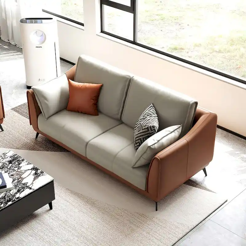 Modern Faux Leather 3-Seater Sofa with Black Legs - two seat