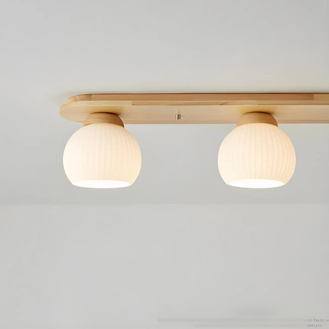 White Globe Glass Natural Wood Flush Mount Ceiling Light