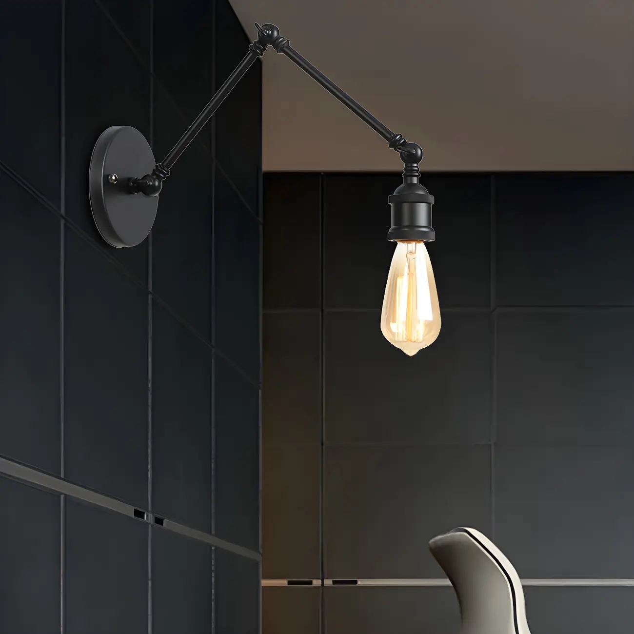 Industrial Open Bulb Swing Arm Wall Light