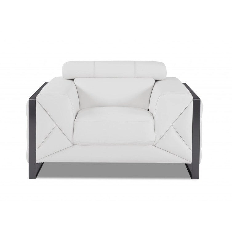 HomeRoots 89 White Italian Leather Sofa With Silver Legs - 35 H x 89 W x 43 D