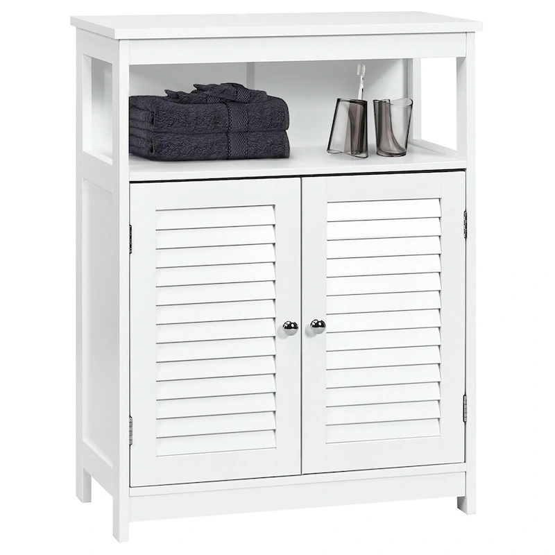 Costway Bathroom Storage Wood Floor Cabinet with Double Shutter Door