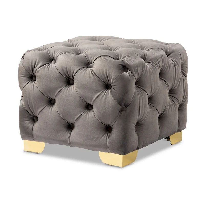 Glam Velvet Ottoman with Gold Legs