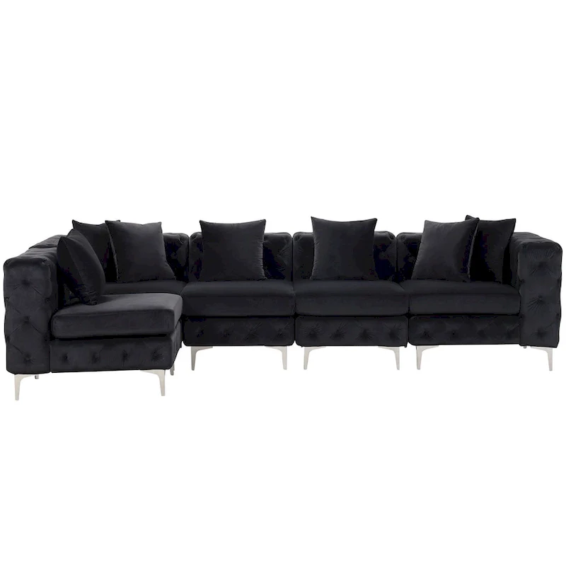 Large L-Shaped Modular Sofa, 5-Seat Velvet Sectional Couch
