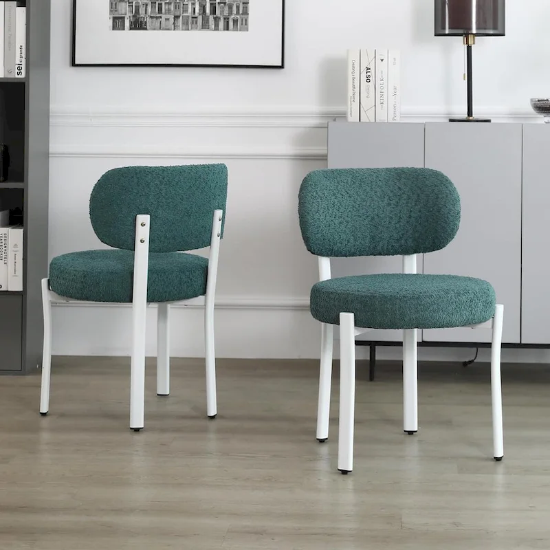 XINMICS Upholstered Modern Boucle Dining Room Chairs with White Metal Legs