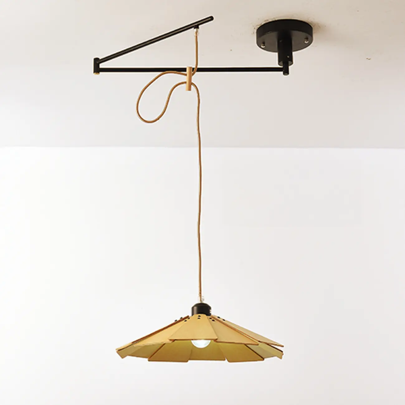 Modern Flexible Round Pendant Light in Solid Wood and Metal