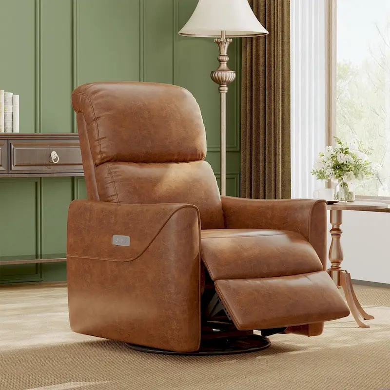 PU Leather Power Swivel Glider Recliner Chair Electric Rocker Recliner Chair with Lumbar Support & USB Port