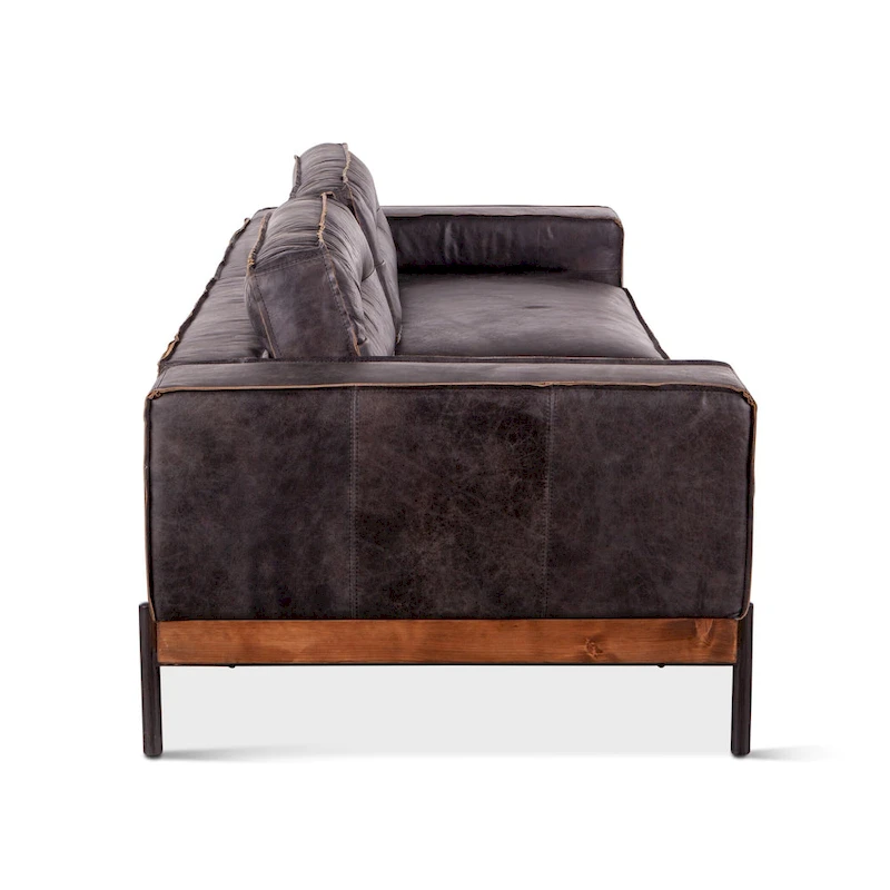 Chiavari Distressed Antique Ebony Leather Sofa