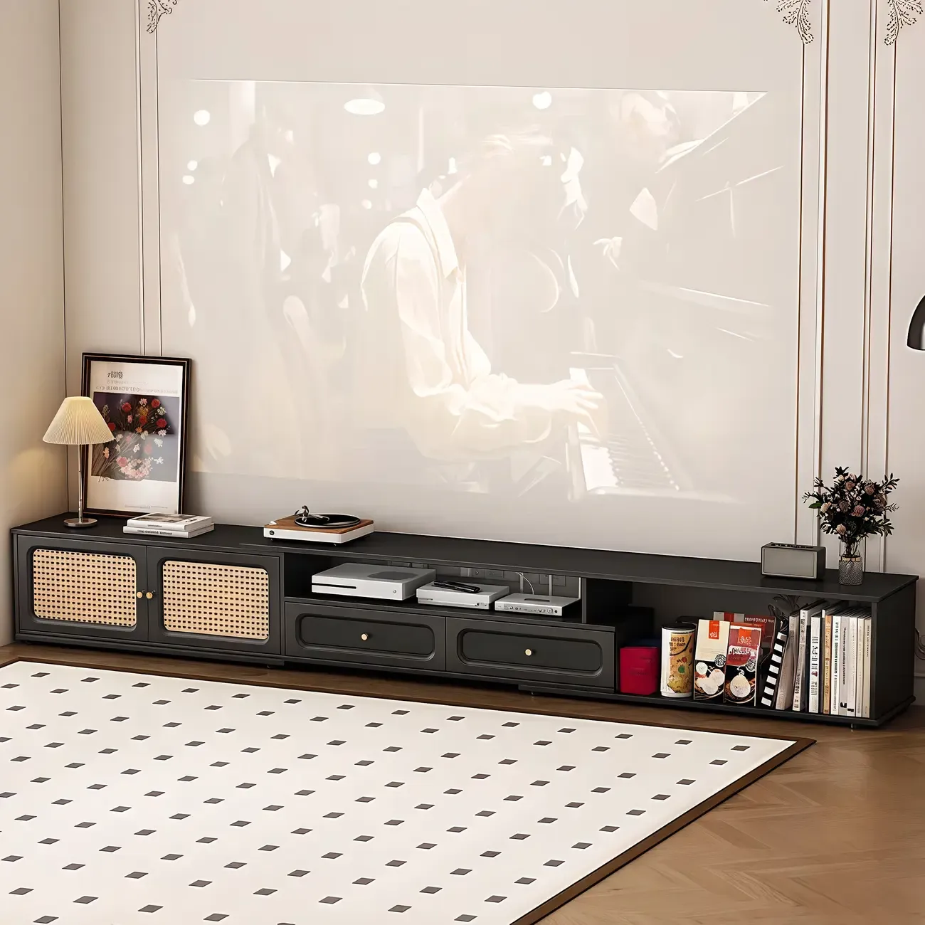 Ink Wood Mid-Century Modern TV Stand with Storage