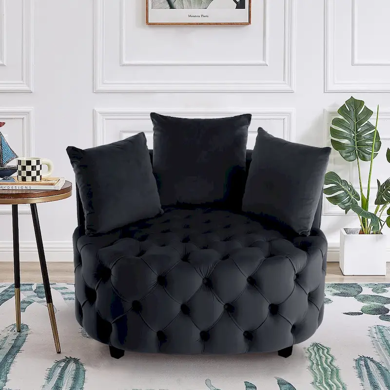 Velvet Modern Leisure Big Classical Barrel Chair with 2 Pillows