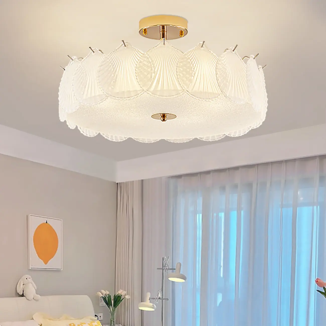 Modern Elegant Feather Glass Semi Flush Ceiling Light