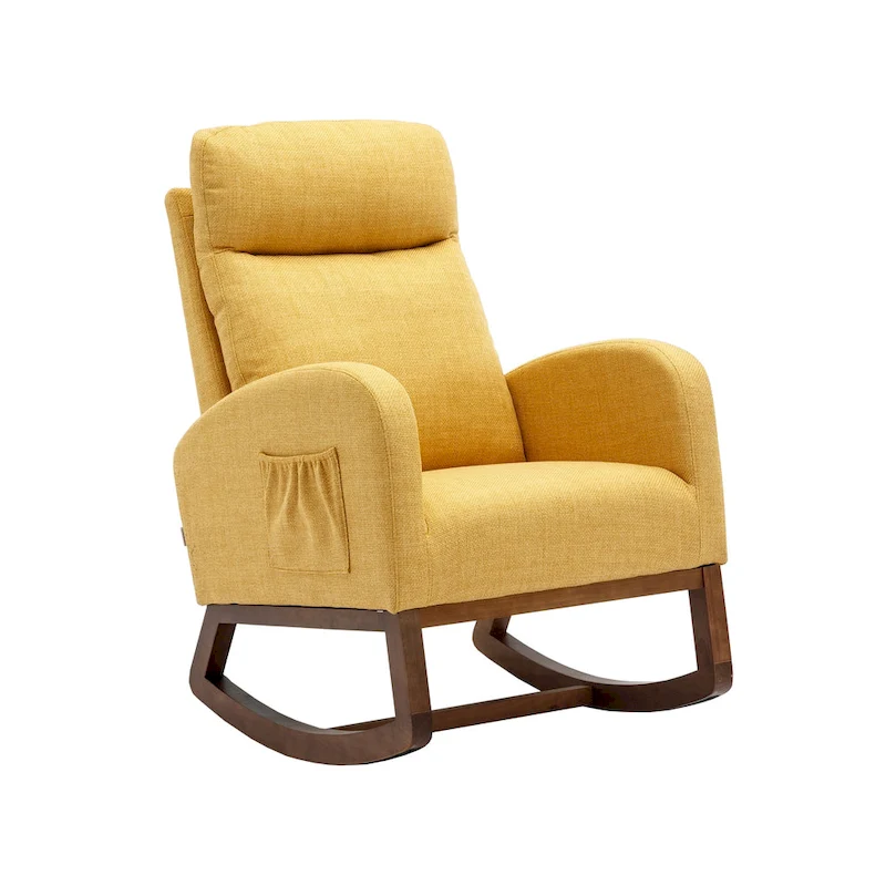 Modern Glider Chair, Recliner Armchair with Wood Legs and Side Pocket, Nursery Rocking Accent Chair with High Back