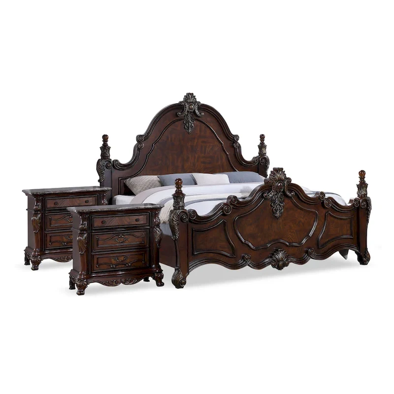 Furniture of America Eugene Traditional 3-Piece Dark Cherry Wood Panel Bedroom Set