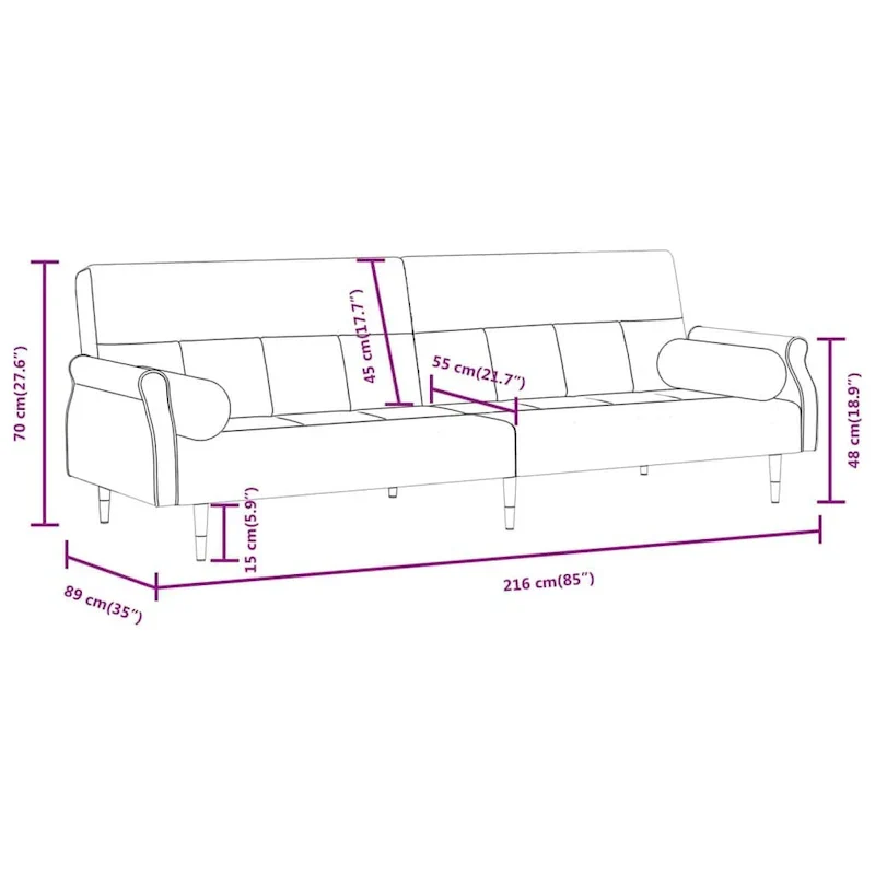 Velvet Sofa Bed Loveseat with Cushions – 85 x 35 x 27.6