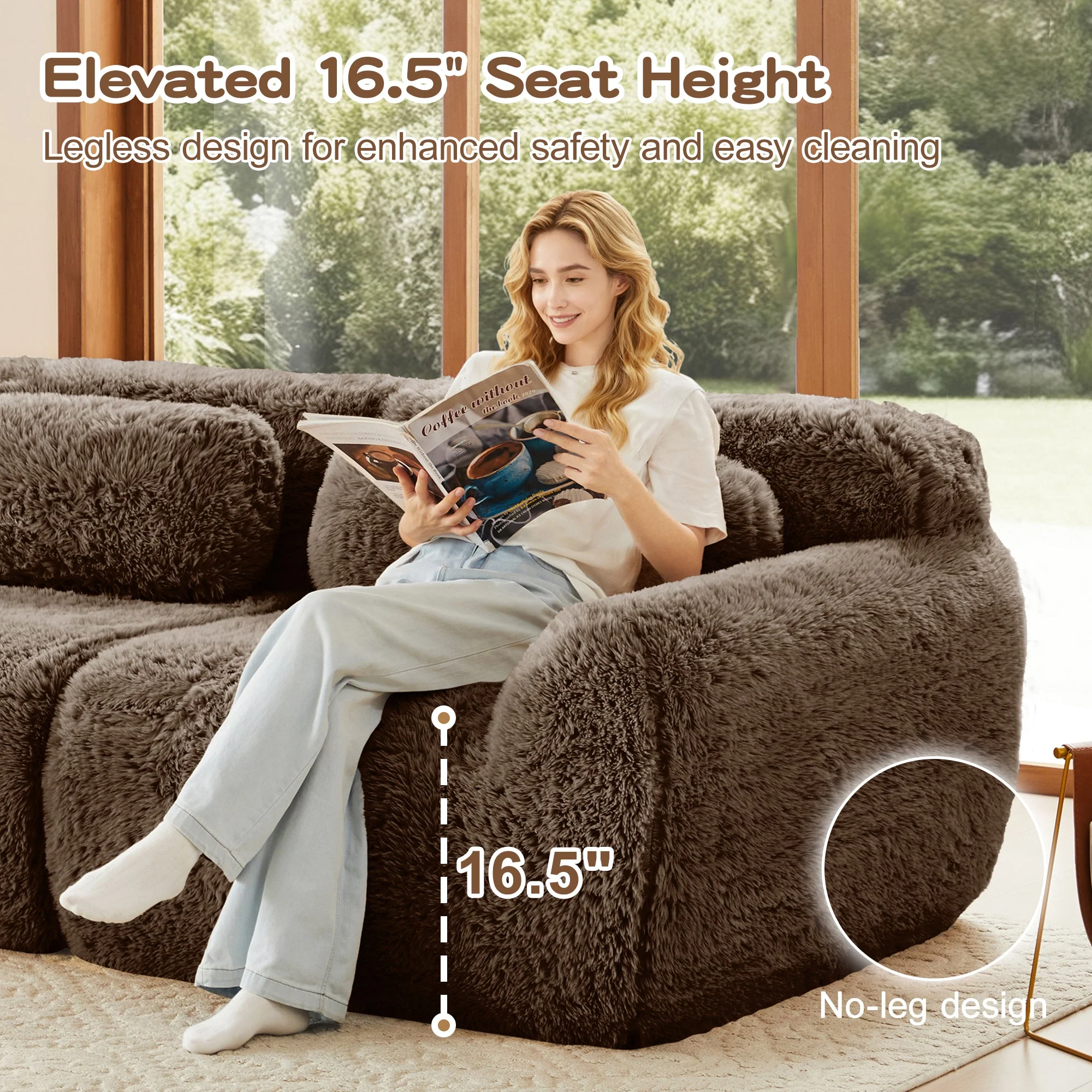 Soft And Fluffy Plush Boneless Modular Sofa with Ottoman
