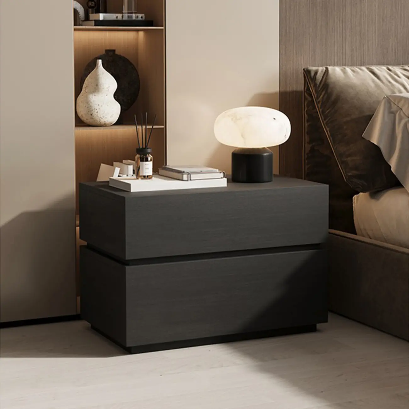 Elegant 2-tier Bedroom Wooden Nightstand With Drawers
