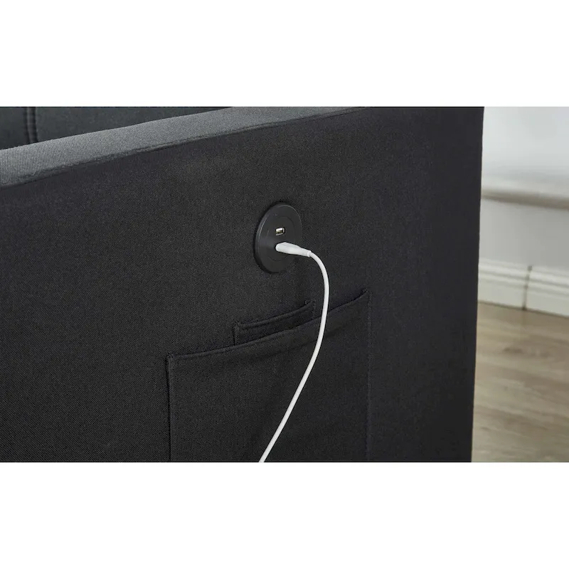 Linen Sectional Sofa Reversible Chaise with Pull out Sleeper