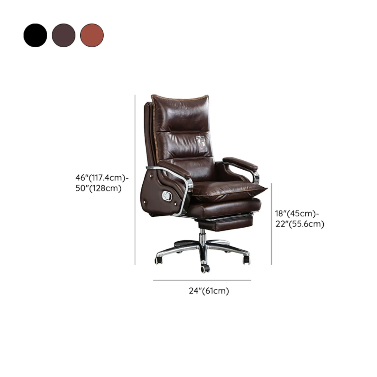 Executive Reddish Brown Leather Reclining Office Chair