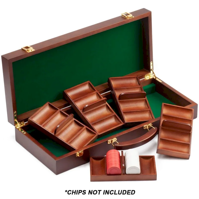 GSE 500pcs Casino Deluxe Wooden Poker Chip Case with 5 Wooden Chip Trays
