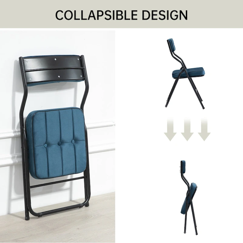 Velvet Upholstered Steel Tufted Folding Dining Chairs(set of 4)