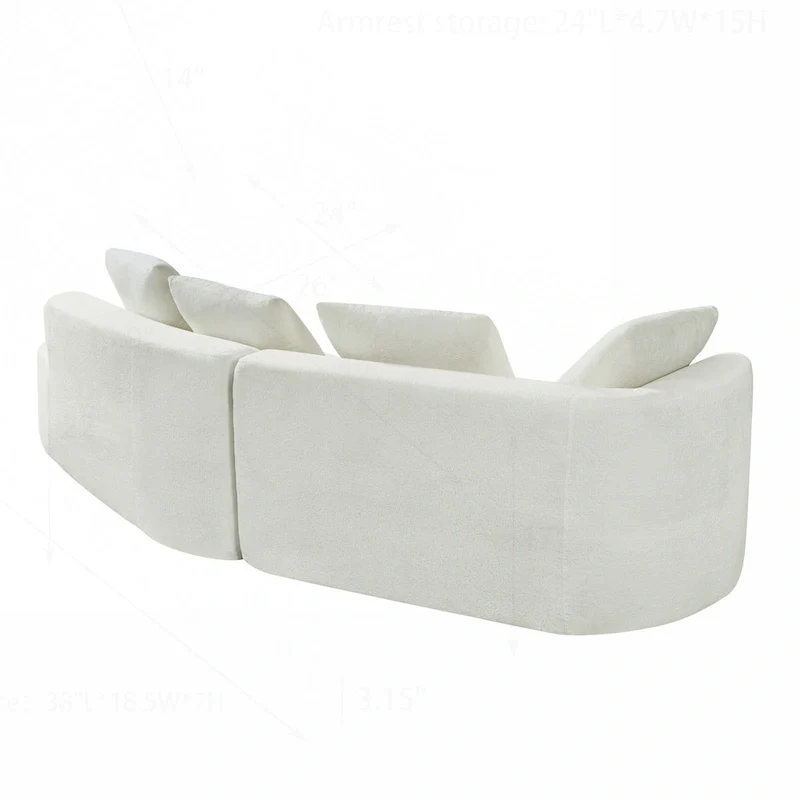 Modern Curved Sectional Sofa with Pearl Upholstery, High-Density Foam, 5-Seater for Living Room