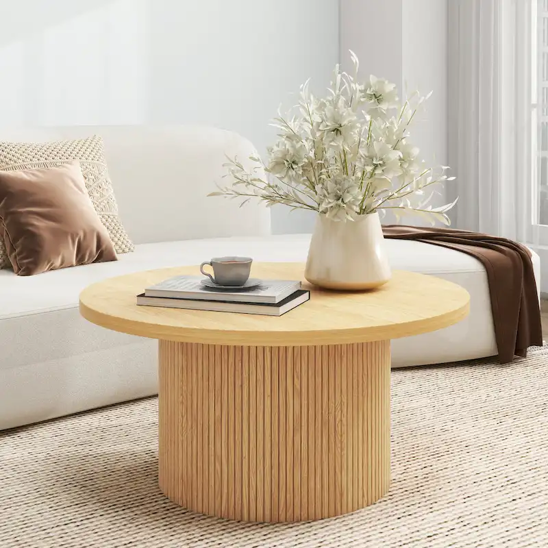 Round Wood Coffee Table Circle Pedestal Table