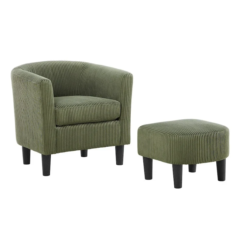 Modern Fabric Upholstered Accent Chair with Ottoman Foot Rest